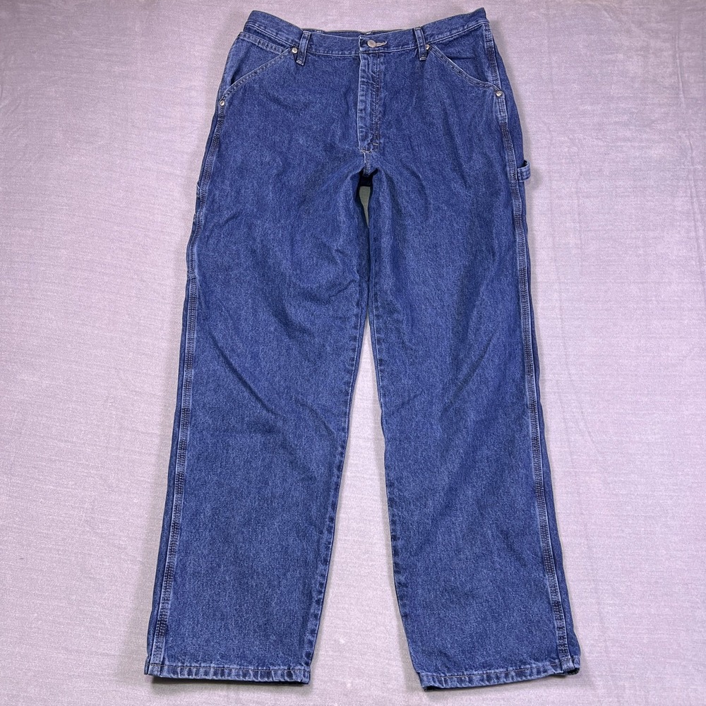 Wrangler Mens Blue Denim Modern Gear Straight Leg Outdoor Carpenter Jeans 36x32